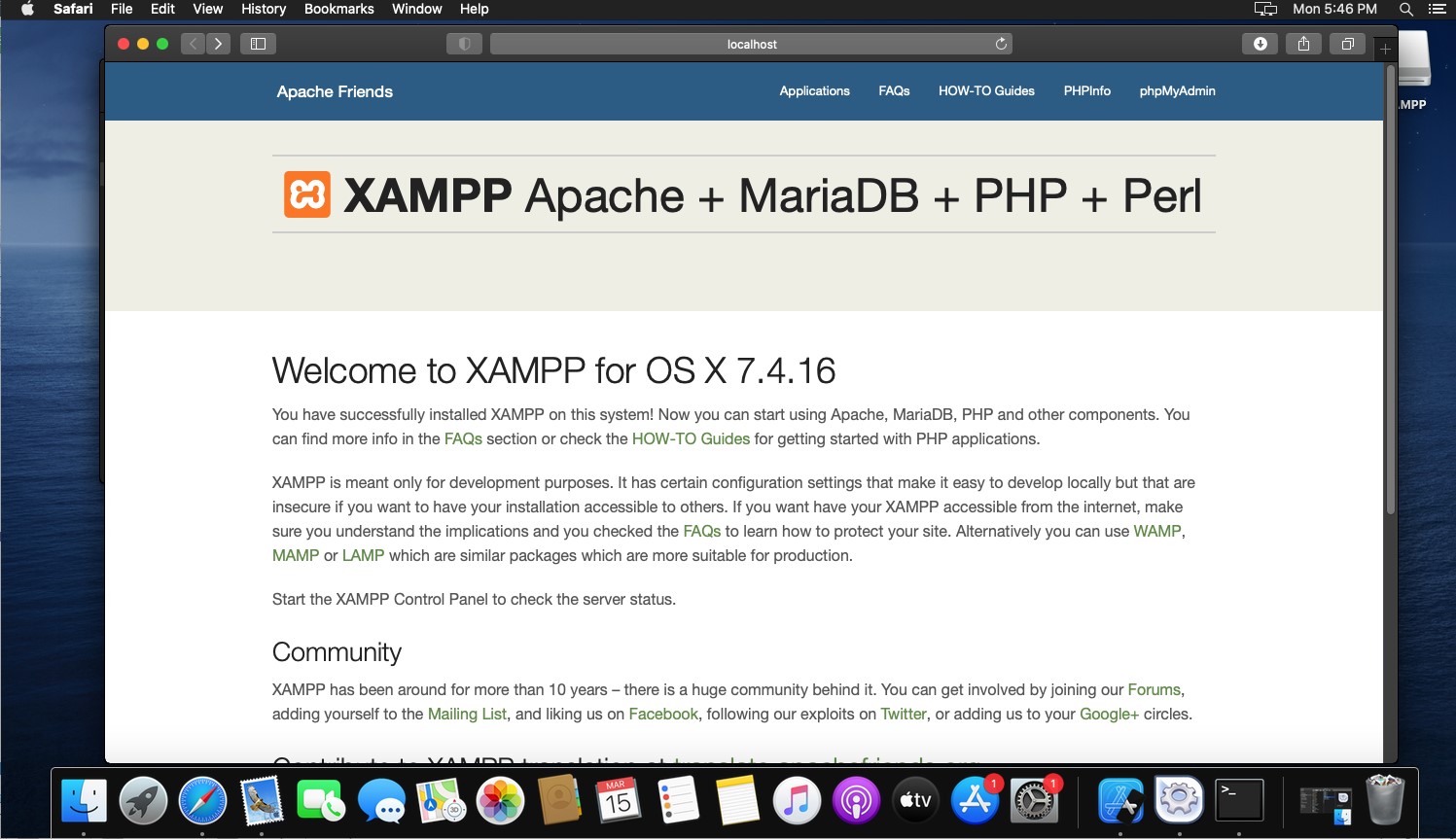 XAMPP default page test XAMPP
