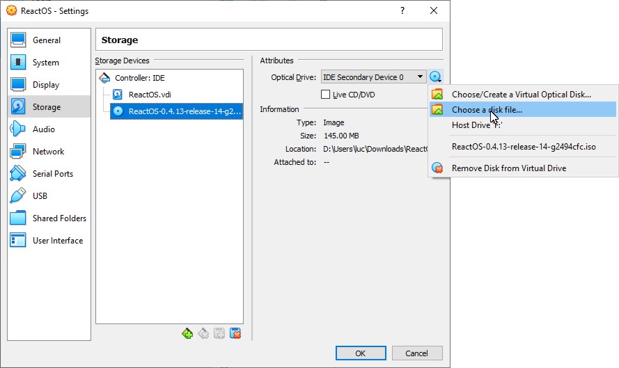 Add ISO file as optical disk